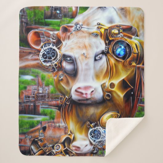 Steampunk Cyber Cow Sherpadecke (Vorderseite)