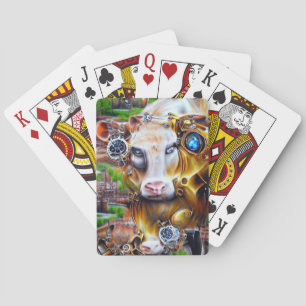 Steampunk Cyber Cow Spielkarten