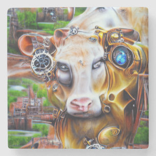 Steampunk Cyber Cow Steinuntersetzer