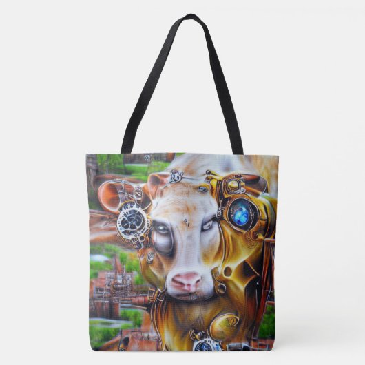 Steampunk Cyber Cow Tasche (Vorderseite)