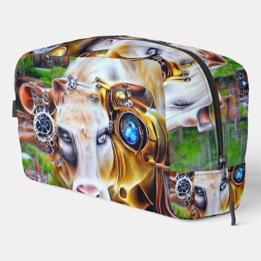 Steampunk Cyber Cow Waschbeutel (Rechte Ecke)