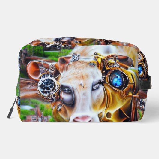 Steampunk Cyber Cow Waschbeutel (Rückseite)
