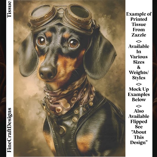Steampunk Dachshund Dog Aviator EP7L Decoupage Seidenpapier