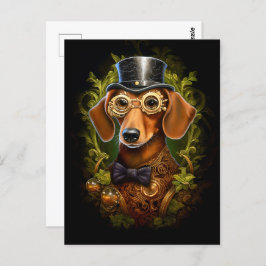 Steampunk Dachshund Hund in Hutname 149 Postkarte