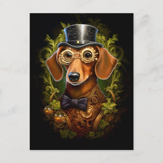 Steampunk Dachshund Hund in Hutname 149 Postkarte (Vorderseite)
