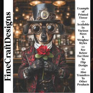 Steampunk Dachshund Hund + Rote Rose AH1O Découpag Seidenpapier