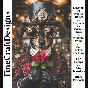 Steampunk Dachshund Hund + Rote Rose AH1Z Decoupag Seidenpapier