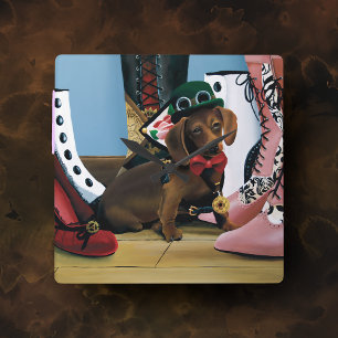 Steampunk-Dachshund-Wiener-Dog-Victorian-Stiefel Quadratische Wanduhr