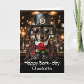 Steampunk Dackel Hund + Rose AH10 Geburtstag Karte (Vorderseite)