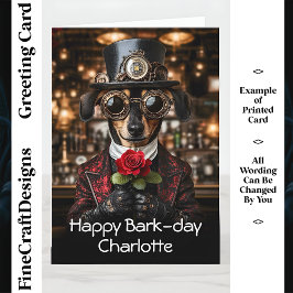 Steampunk Dackel Hund + Rose AH10 Geburtstag Karte