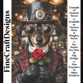 Steampunk Dackel Hund + Rote Rose AH1Z Decoupage Seidenpapier