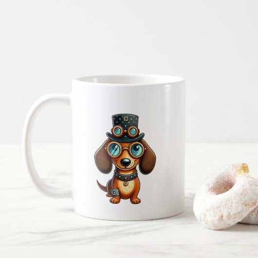 Steampunk-Dackel Kaffeetasse (Mit Donut)