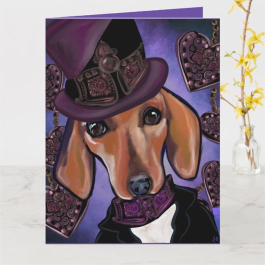 STEAMPUNK-DACKEL KARTE (Gelbe Blume)