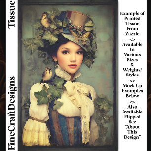 Steampunk Dame mit Hut, Efeu & Vögel DK3LF Decoupa Seidenpapier