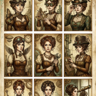 Steampunk-Damen-Decoupage für kleine Projekte Seidenpapier