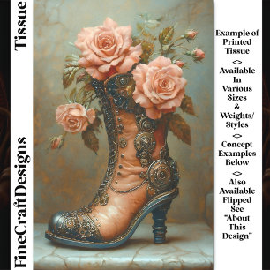 Steampunk Damenstiefel & rosa Rosen DF8L Decoupage Seidenpapier