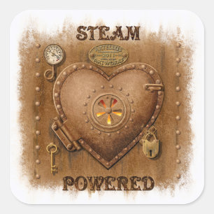 Steampunk-Dampfkraft-Herz-Aufkleber Quadratischer Aufkleber