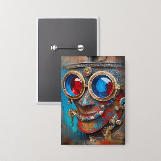 Steampunk Das Zin-Man-Portrait Button (Vorderseite/Rückseite)