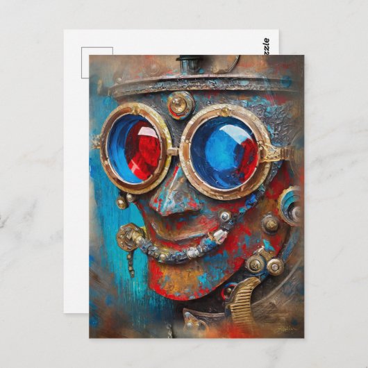 Steampunk Das Zin-Man-Portrait Postkarte (Vorne/Hinten)