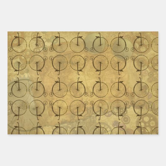 Steampunk Designs Gears Bicycles Gemustert Geschenkpapier Set (Vorderseite 2)