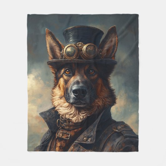Steampunk Deutscher Schäferhund mit Zylinder Fleecedecke (Vorderseite)