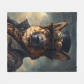 Steampunk Deutscher Schäferhund mit Zylinder Fleecedecke (Vorderseite (Horizontal))