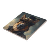 Steampunk Deutscher Schäferhund mit Zylinder Fliese (Seite)