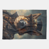 Steampunk Deutscher Schäferhund mit Zylinder Geschirrtuch (Horizontal)