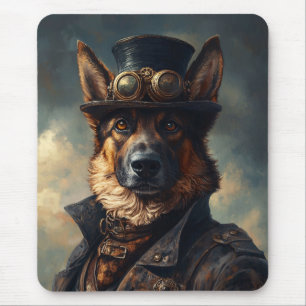 Steampunk Deutscher Schäferhund mit Zylinder Mousepad
