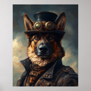 Steampunk Deutscher Schäferhund mit Zylinder Poster
