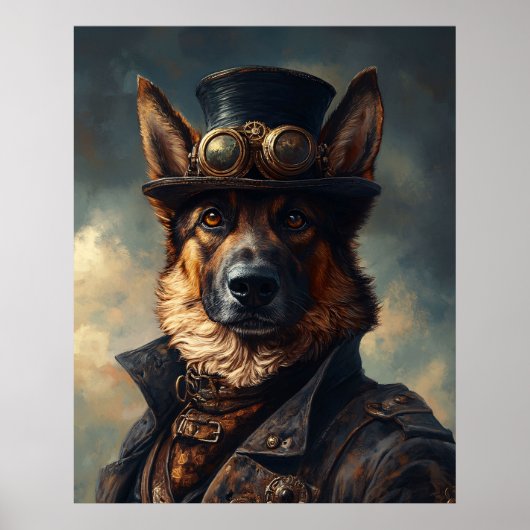 Steampunk Deutscher Schäferhund mit Zylinder Poster (Vorne)