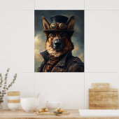 Steampunk Deutscher Schäferhund mit Zylinder Poster (Küche)