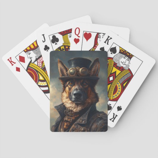 Steampunk Deutscher Schäferhund mit Zylinder Spielkarten (Rückseite)