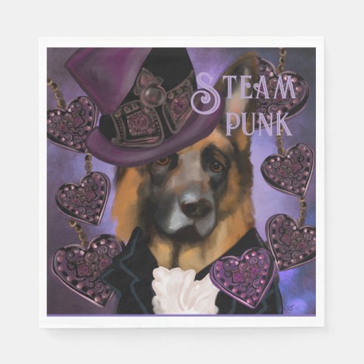 Steampunk Deutscher Schäferhund Serviette (Vorderseite)