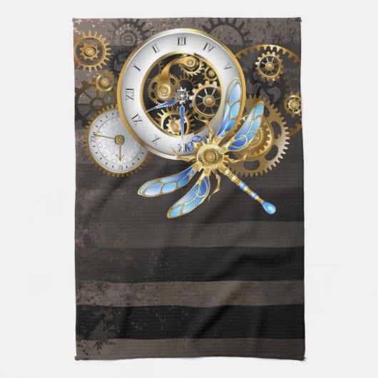 Steampunk-Dialoge mit Drachenfliege Geschirrtuch (Vertikal)