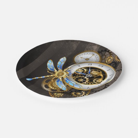 Steampunk-Dialoge mit Drachenfliege Pappteller (Schrägansicht)