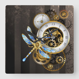Steampunk-Dialoge mit Drachenfliege Quadratische Wanduhr