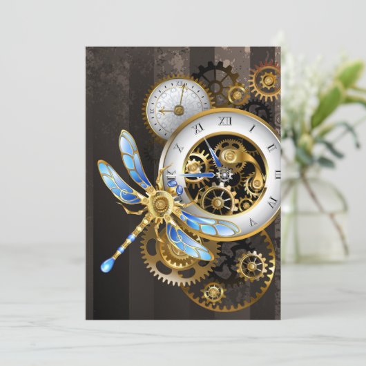 Steampunk-Dials mit Dragonfly Dankeskarte (Stehend Vorderseite)