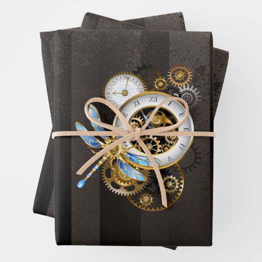 Steampunk-Dials mit Dragonfly Geschenkpapier Set (Beispiel)