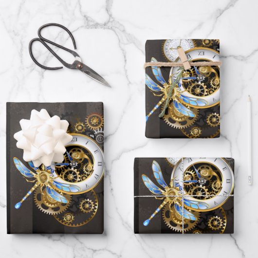 Steampunk-Dials mit Dragonfly Geschenkpapier Set (Vorderseite)