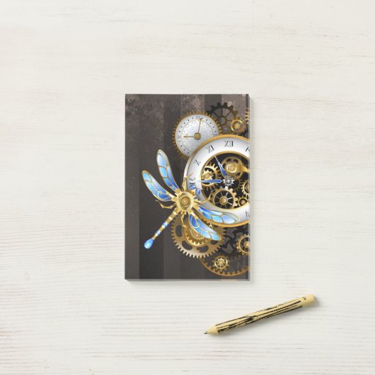 Steampunk-Dials mit Dragonfly Post-it Klebezettel (Auf Schreibtisch)