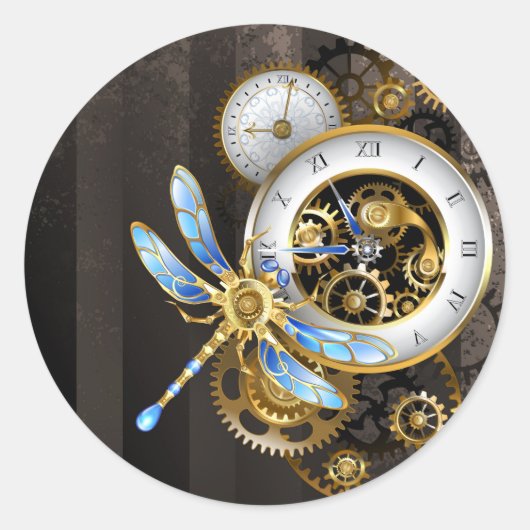 Steampunk-Dials mit Dragonfly Runder Aufkleber (Vorderseite)