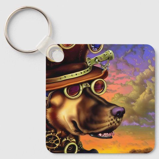 Steampunk Digital Art Dog Portrait Schlüsselanhänger (Vorderseite)