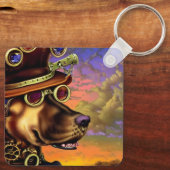 Steampunk Digital Art Dog Portrait Schlüsselanhänger (Rückseite)