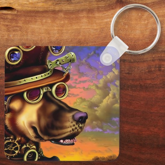 Steampunk Digital Art Dog Portrait Schlüsselanhänger (Rückseite)