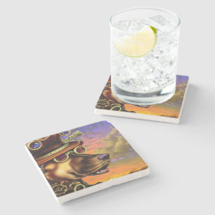 Steampunk Digital Art Dog Portrait Steinuntersetzer