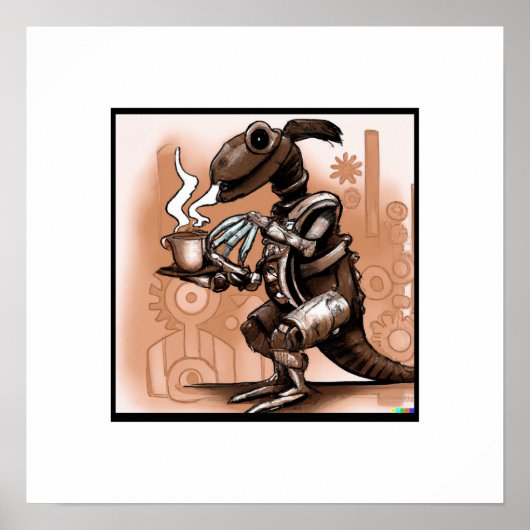 Steampunk Dino Drink Coffee Art Poster (Vorne)