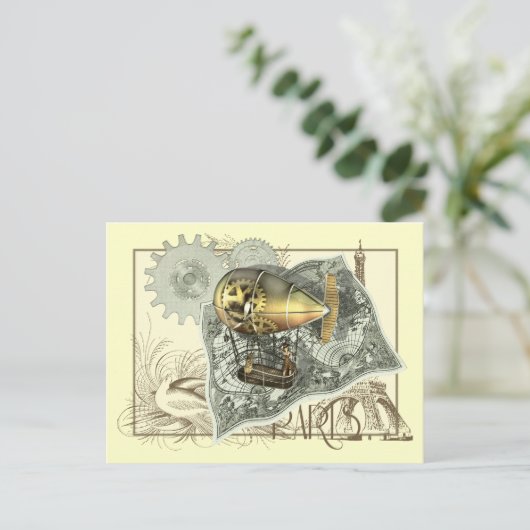 Steampunk Dirigible Air Tour Postcard Postkarte (Stehend Vorderseite)