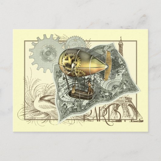 Steampunk Dirigible Air Tour Postcard Postkarte (Vorderseite)
