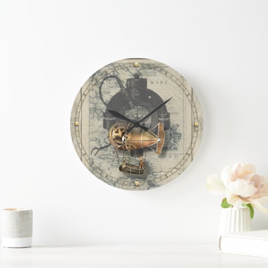 Steampunk Dirigible Balloon Ride Große Wanduhr (Zuhause)